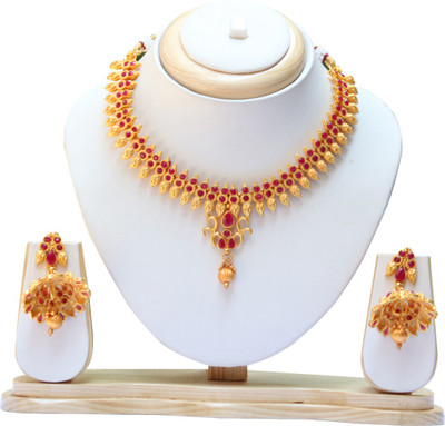 Swarajshop Alloy Gold-plated Pink Jewellery Set(Pack of 1)