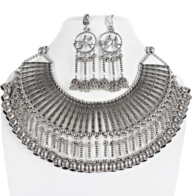 Lucky Jewellery Alloy Black Silver Silver Jewellery Set(Pack of 1)