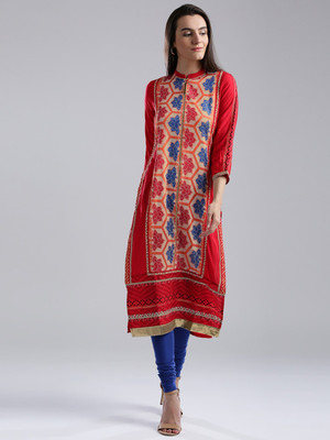 W Women Self Design Straight Kurta(Red)