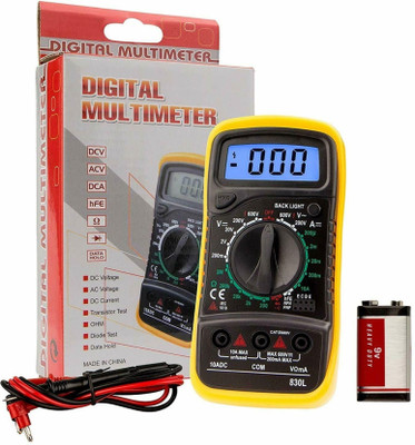 Divinext MAS830L Electric Testing Meter Voltmeter Ammeter AC DC OHM Voltage Current Tester Digital Multimeter(Black, Yellow 2000 Counts)