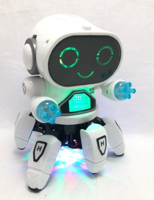 Toytime Bot Octopus Shape Electric Robot Musical Dancing Car Toys, 3D Flashing Lights(White)