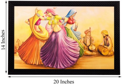 eCraftIndia Dancing Village Women Canvas 14 inch x 20 inch Painting(With Frame)