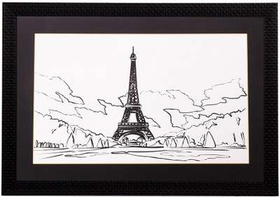 eCraftIndia Lovely Eiffel Tower Matt Textured UV Ink 14 inch x 20 inch Painting(With Frame)