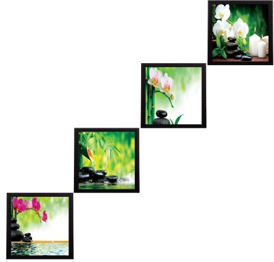 eCraftIndia Set Of 4 Nature Shots Satin Matt Texture UV Ink 10 inch x 10 inch Painting(With Frame, Pack of 4)