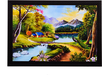 eCraftIndia River & Village View Satin Matt Texture UV Ink 27.94 cm x 35.6 cm Painting(With Frame)