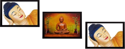 eCraftIndia Set Of 3 Holu Lord Buddha Satin Matt Texture UV Ink 10 inch x 14 inch Painting(With Frame, Pack of 3)