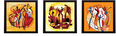 eCraftIndia Set Of 3 Abstract Design Satin Matt Texture UV Ink 10 inch x 10 inch Painting(With Frame, Pack of 3)