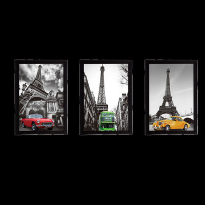 eCraftIndia Set Of 3 Effiel Tower Views Satin Matt Texture UV Ink 14 inch x 30 inch Painting(With Frame, Pack of 3)