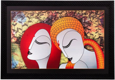 eCraftIndia Abstract Radha Krishna Matt Textured UV Ink 14 inch x 20 inch Painting(With Frame)