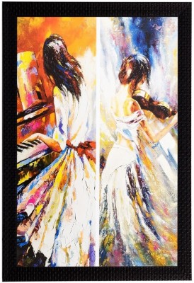 eCraftIndia Girl Playing Piano Matt Textured UV Ink 20 inch x 14 inch Painting(With Frame)