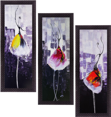 eCraftIndia Set Of 3 Abstract Dancing Lady Satin Matt Texture UV Ink 16 inch x 21 inch Painting(With Frame, Pack of 3)