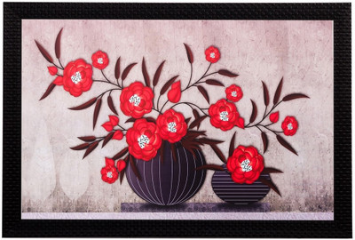 eCraftIndia Botanical Red Flowers Matt Textured UV Ink 14 inch x 20 inch Painting(With Frame)