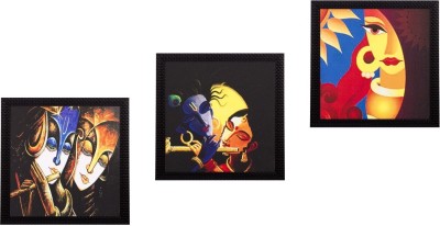 eCraftIndia Set Of 3 Radha Krishna Satin Matt Texture UV Ink 10 inch x 30 inch Painting(With Frame, Pack of 3)