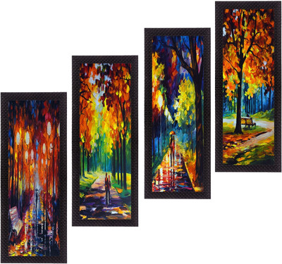 eCraftIndia Set Of 4 Loving Couple Moments Satin Matt Texture UV Ink 16 inch x 7 inch Painting(With Frame, Pack of 4)