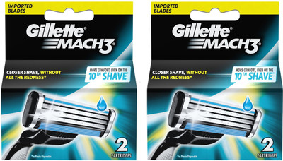 Gillette Mach 3 Manual Shaving Razor Blades - 2 X 2= 4 (4 Cartridge)(Pack of 2)