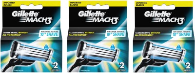 Gillette Mach 3 Manual Shaving Razor Blades - 2 X 3 = 6 (6 Cartridge)(Pack of 3)