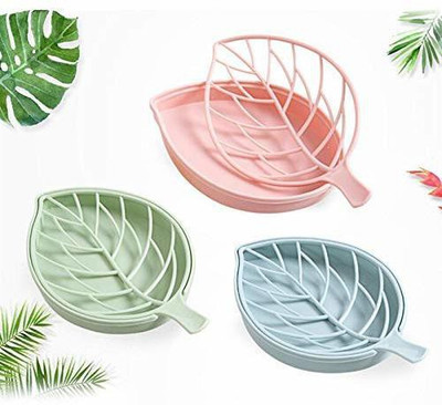 Arni Plastic 3Pcs Beautiful Leaf Shape Double Layer Soap Dish Case Holder Bathroom Accessory(Multicolor)