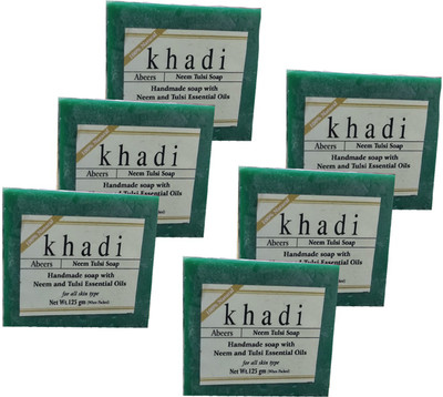 khadi abeers Neem Tulsi Soap With Essential Oils - Pack Of 6(6 x 125 g)