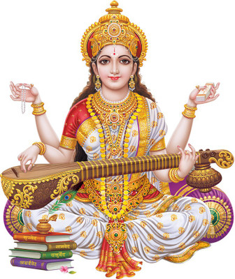 god & god's 35 cm Saraswati Self Adhesive Sticker(Pack of 1)