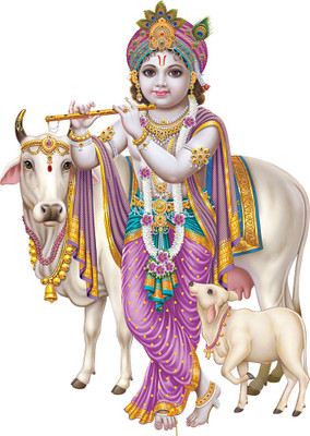 god & god's 31 cm Krishna Cow Self Adhesive Sticker(Pack of 1)