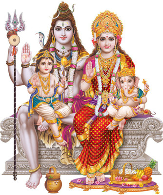 god & god's 38 cm Shiv Ji Parivar Modern Art 146 Self Adhesive Sticker(Pack of 1)