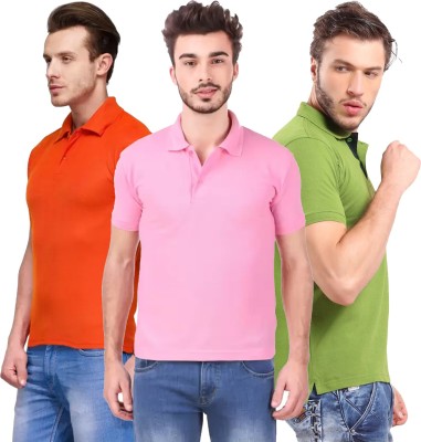 KEOTI Solid Men Polo Neck Pink, Orange, Light Green T-Shirt