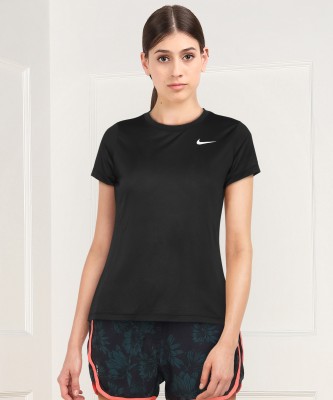 NIKE Casual Short Sleeve Solid Women Black Top