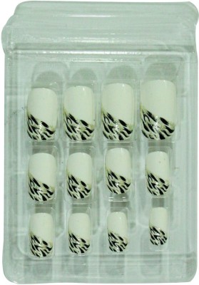 AyA Fashion Self adhesive/Pre-Glued Professional Quality Pre Designed False Nails White(Pack of 12)