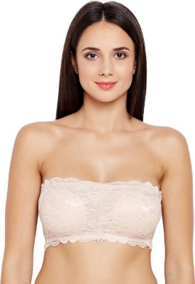 PLUMBURY STRAPLESS LACE TUBE BRA WITH BACK HOOK Women Bandeau/Tube Lightly Padded Bra(Beige)