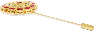 ACCESSHER Flower shaped ruby studded lapel pin Brooch(Gold)