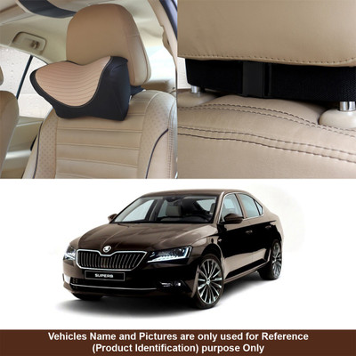 Oshotto Black, Beige Fabric Car Pillow Cushion for Skoda(Rectangular, Pack of 1)