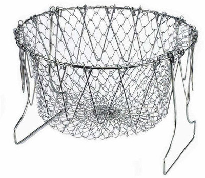 Rexmon Foldable Basket Kitchen Tool for Cook, Deep Fry, Boiling Steaming Poaching Blanching Colander Rinse Solid Stainless Steel Net Collapsible Colander(Silver Pack of 1)