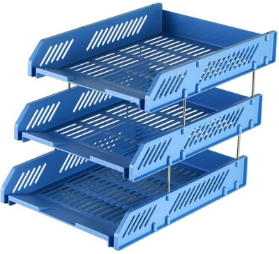 SAI CREATIONE 3 Compartments Plastic Desk Organizer File Tray(Blue)