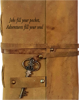 DI-KRAFT Leather Handmade Good Thought Printed Antique Key Lock Diary A5 Diary Unruled 200 Pages(Brown 5)