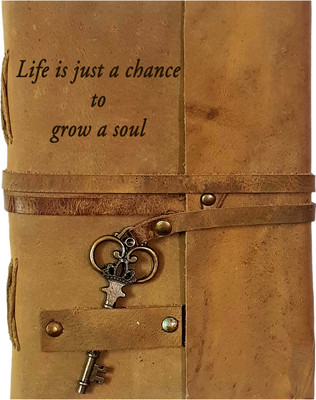 DI-KRAFT Leather Handmade Thought Printed Antique Key Lock Diary A5 Diary Unruled 200 Pages(Brown 3)