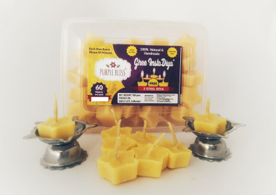PurpleBliss Pure Ghee Instant Diya - 60 numbers Cotton (Pack of 60) Table Diya Set(Height: 1 inch)