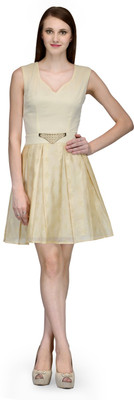 Natty India Women A-line Beige Mini/Short Dress