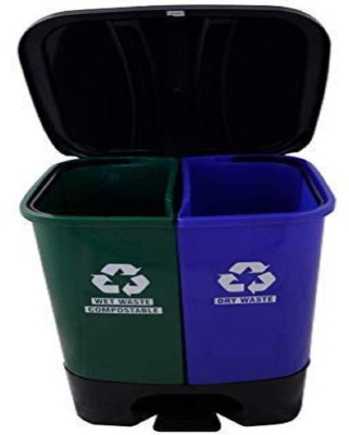 Randal Twin Bin Dry and Wet Waste Dustbin with Pedal (30 LTR = 15 L + 15 L) Plastic Dustbin(Green, Blue)
