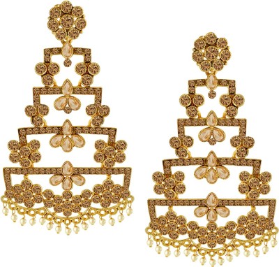 SPARGZ Traditional Festive Gold Plated AD Stone & Pearl Chandelier Earring Alloy Drops & Danglers