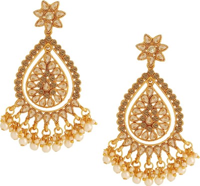 SPARGZ Traditional Festive Gold Plated AD Stone & Pearl Dangle Earring Alloy Drops & Danglers