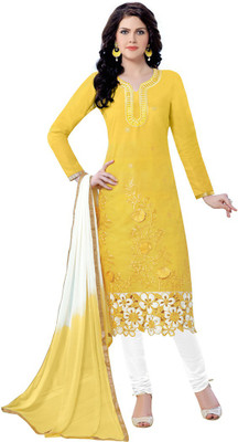 Manvaa Poly Chanderi Embroidered Salwar Suit Material(Semi Stitched)