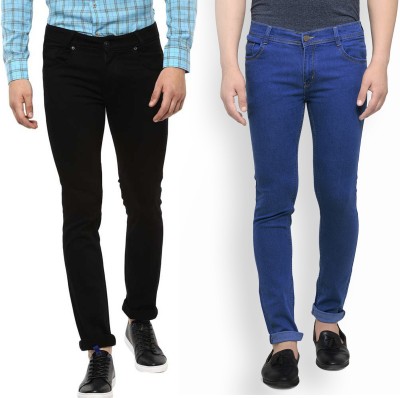 Masterly Weft Slim Men Blue, Black Jeans(Pack of 2)