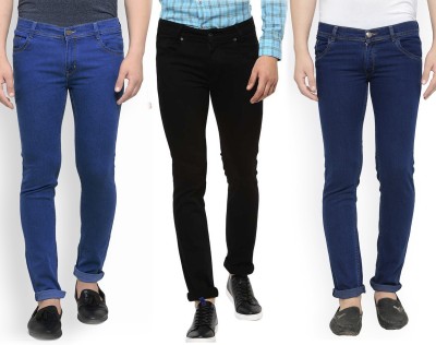 Masterly Weft Slim Men Blue, Black Jeans(Pack of 3)