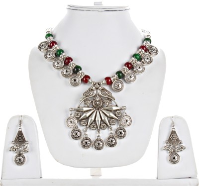 Lucky Jewellery Alloy Black Silver Silver, Maroon, Green Jewellery Set(Pack of 1)