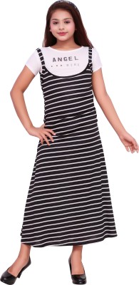 FASHION FLY Girls Maxi/Full Length Casual Dress(Black, Half Sleeve)