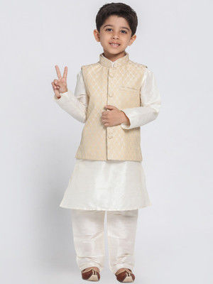 jbn CREATION Boys Festive & Party Kurta, Waistcoat and Pyjama Set(Beige Pack of 1)