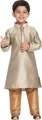VASTRAMAY Boys Festive & Party Kurta and Churidar Set(Beige Pack of 1)