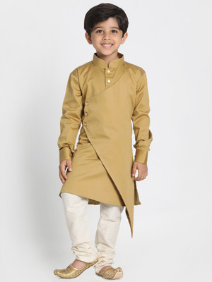 VASTRAMAY Boys Festive & Party Kurta and Churidar Set(Beige Pack of 1)
