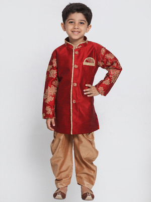 VASTRAMAY Boys Festive & Party Kurta and Dhoti Pant Set(Maroon Pack of 1)
