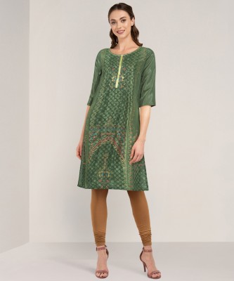 Aurelia Women Embroidered Straight Kurta(Green)